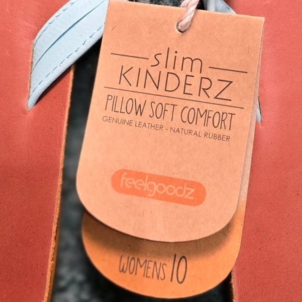 Feelgoodz Slim Kinderz Womens 10 Seabreeze Leather Natural Rubber Flip Flops NWT - Picture 2 of 4